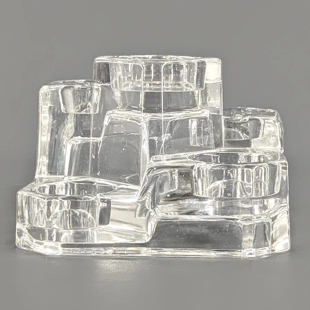 Heavy Clear Glass 5 Tiered Votive Taper Candle Holder Brutalist Geometric 6x6x4
